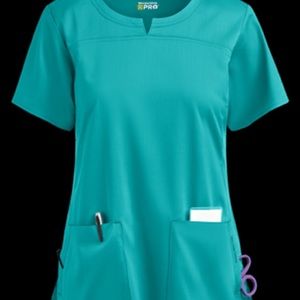 WonderWink PRO Womens 4-Pocket Notch Neck Scrub Top. Teal. Small. EUC